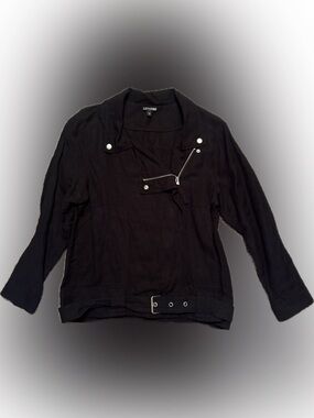 Express Size Medium Black Moto-Style Asymmetrical Zip Jacket w/ belt
